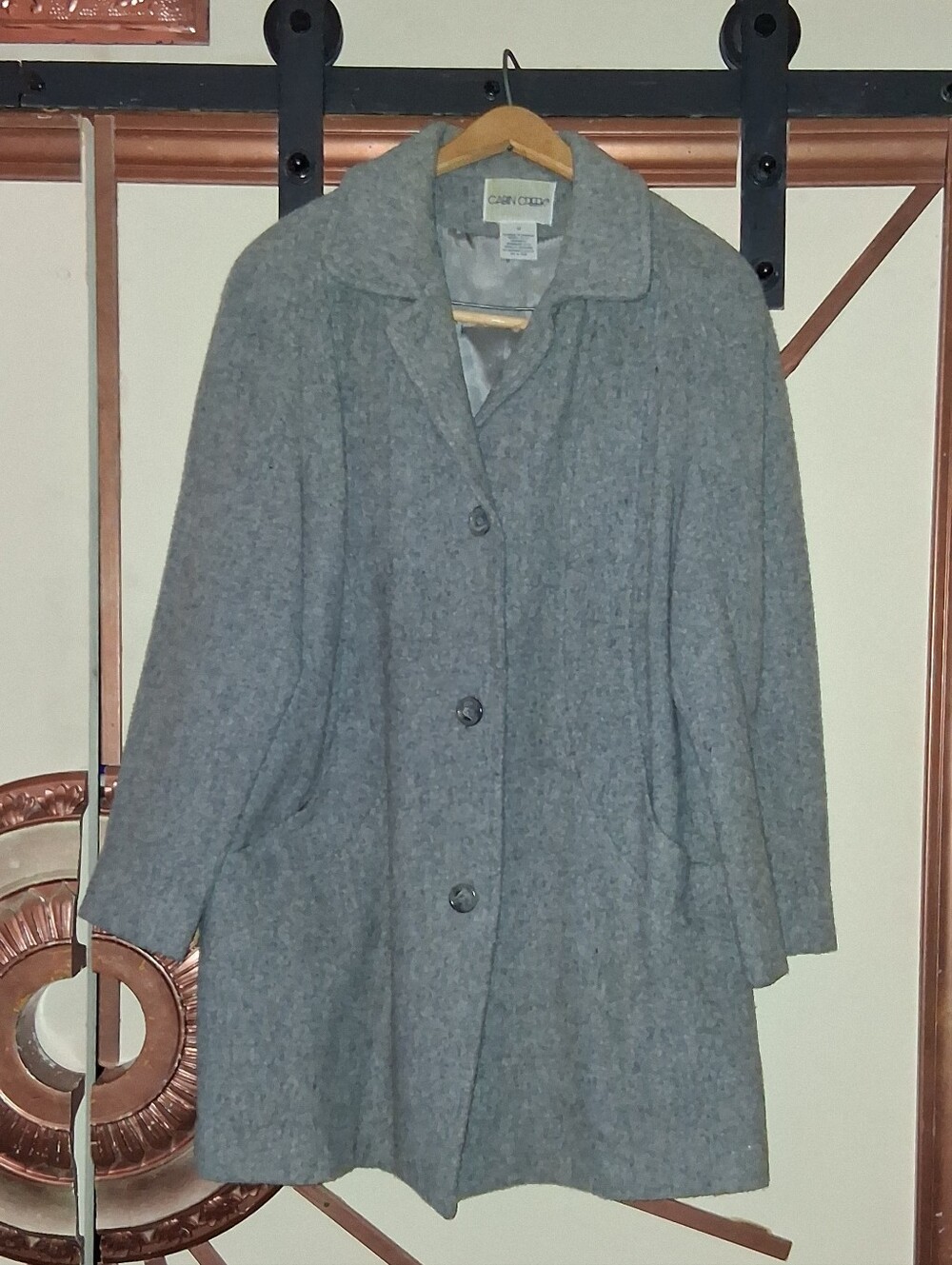 Vintage 90's Cabin Creek Gray 70% Wool Button Down Pea Coat Size 12